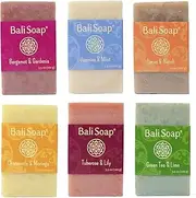 Bali Soap - Feminine Collection Natural Soap Bar Gift Set, 6 pc Variety Pack, Bergamot-Gardenia, Jasmine-Mint, Lotus-Neroli, Chamomile-Moringa, Tuberose-Lily, Greentea-Lime 100g each