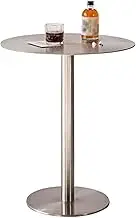 Round Modern Kitchen Table, Stainless Steel | Tall Cocktail Bistro Table Pub Dining Height Table with Non-Slip Stable Base, Small Sofa End Table(50x75cm/1.6x2.5ft)