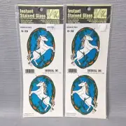 2 VTG 1982 Instant Stained Glass Decal Sticker Unicorn Decoral Inc 2 pk NEW