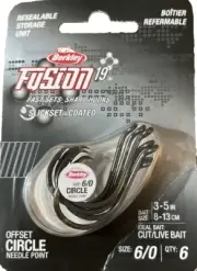 Berkley Fusion 19 #1405866 Offset Circle Needle Point Hook Size 6/0-1pk 6pcs-NEW