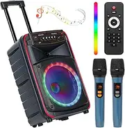 Advwin Karaoke Machine for Adults, Portable Bluetooth Karaoke Speaker for Outdoor Home, Singing Machine w/2 Wireless Microphones, Party Light, Echo/Treble/Bass Adjustment, Supports TWS/AUX/USB/TF/FM
