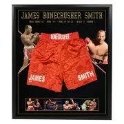 James "Bonecrusher" Smith - Signed & Framed Boxing Trunks (MAB Hologram)