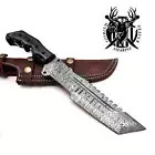 Damascus Steel knife Hunting knife with sheath, fixed blade Camping knife, Bowie