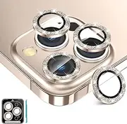 for iPhone 16 Pro Max/iPhone 16 Pro Camera Lens Protector, 9H Tempered Glass [Anti Scrach] Metal Individual Ring Camera Screen Protector Cover for iPhone 16 Pro /16 Pro Max,Gold Glitter