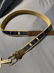 Pebble Beach Mens Webbed Beer & Golf Clubs Print Leather Canvas Golf Belt Sz 44