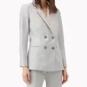 Rebecca Taylor Slubby Linen Gray and Pink Blazer Size 4 New