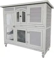 Flyline Bunny Palace Two Story Rabbit Hutch Bunny Cage with Wheels