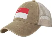 [Generic] Flag of Singapore Cowboy Mesh Baseball Cap for Singaporean Man Woman Outdoor Adjustable Denim Hat