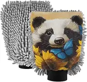 XYMZR Absorbent Microfiber Car Wash Mitt Badger Sunflower Cute, Funny Cute Anime Scratch Free for Cars Cleaning, Home Cleaning Mitts, 2 Pack, 10.24” L x 7.09” W