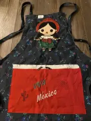 Mexican Apron w/ 2 Zip Front Pockets & Embroidery. Mandil Tela Expresion Bordado