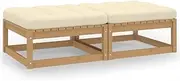 Garden Footstools with Cushions Solid Wood Furniture, Outdoor Chairs, Patio Furniture Set - Honey Brown - 2 pcs