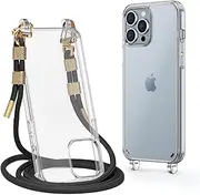 Clear Case Compatible with iPhone 15 Pro Case Crossbody Adjustable Strap Shockproof Protective Lanyard Phone Case Black
