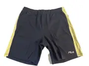 FILA Men's Rimaz All Cotton Side Stripe 8" Shorts in Navy/Yellow/White-XL