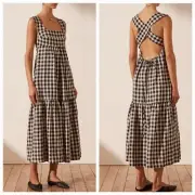 SHONA JOY Aimee Wide Strap Open Back Midi Dress Size 18 Gingham NWT RRP $329