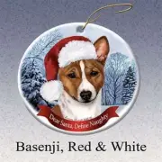 Holiday Pet Gifts Basenji Santa Hat Dog Porcelain Christmas Tree Ornament