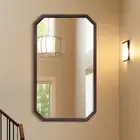 Rectangle Wall Mirror Walnut Wood Framed Accent Mirror Living Room Entryway Deco