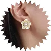 [Inateannal] Vintage Pearl Flower Earrings White Enamel Flower Earrings Pearl Flower Stud Earrings Acrylic Camellia Flower Earrings Enamel Camellia Earrings Pearl Wedding Earrings
