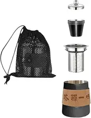 ＫＬＫＣＭＳ Travel Tea Set Stainless Steel Tea Pot Anti Scalding with Mesh Storage Bag Camp Drinkware for Hotel Office Household Picnic