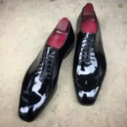 Black Glassy Patent Leather Classic Oxford Lace up Wedding Dress Shoes