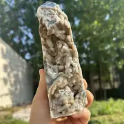 975g Natural moss agate obelisk quartz crystal geode tower point healing gift