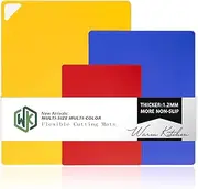 WK Flexible Plastic Cutting Boards for Kitchen Set of 3, Non slip Cutting Mats, Colorful Thin Cutting Sheets for Meat, BPA Free, Dishwasher Safe