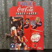 Coke AFL 1995 Footy Faces Pogs Discs Vintage Shop Advertising Sign + Cup