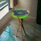 Green Epoxy Resin Console Table Top, Round Wooden Corner Table Top, Decor