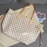 【二手99新】LV 路易威登 NEVERFULL MM 白色棋盤格 粉色內裡 手提包 單肩包子母托特包 N41605