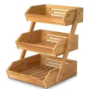 Merysen 3 Tier Wooden Fruit Basket For Kitchen, Bread Vegetable Fruit Basket ...