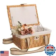 JOLLY HOME Picnic Basket for 2 Persons, Handmade Wicker Picnic Basket with Tw