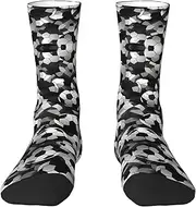 [pvinnk] Black And White Soccer Ball Pattern Print Adult Long Thick Socks Unisex Crew Socks For Men Womenfor Workouts Sports
