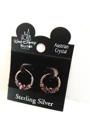 DISNEY Mickey Mouse Icon Austrain Purple Crystal Hoop Earrings on a Card