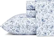 Laura Ashley - Queen Sheets, Soft Sateen Cotton Bedding Set - Sleek, Smooth, & Breathable Home Decor (Lorelei Dark Blue, Queen)