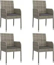 vidaXL Set of 2 Grey Poly Rattan Garden Chairs with Cushions - Modern Patio/Outdoor Furniture with Powder-Coated Steel Frame