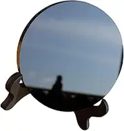 Ciieeo Black Obsidian Scrying Mirror with Stand, 8CM Natural Black Obsidian Stone Circle Disc Round Plate Feng Shui Mirror Home Desk Meditation Decor Crafts