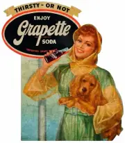 GRAPETTE GRAPE SODA POP GIRL DOG 21" HEAVY DUTY USA MADE METAL ADVERTISING SIGN