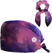 [YTYVAGT] Scrub Caps Women,Scrub Hats Suitable for Women,Bridge Night Purple Sky Wolf