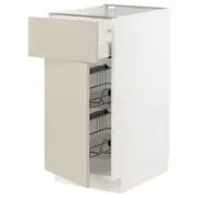 METOD / MAXIMERA base cab w wire basket/drawer/door, white/Havstorp beige, 40x60x80 cm