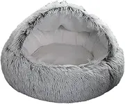 Folpus Cats Cave Bed Pets Cave Bed Snooze Waterproof Bottom Long Plush Sleeping Cozy Pet Bed Cat Bed Cave House for Pomeranian Cats, Gray L
