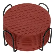 16 Pcs Silicone Coasters with Holder, 4 Inch Round Coaster for Drink, Brown