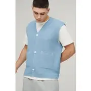 Mens Light Blue Boxy Ribbed Contrast Button Knitted Vest