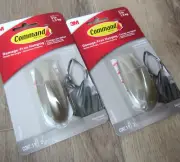 2 NEW 3M COMMAND DAMAGE FREE HANGING MEDIUM DESIGNER HOOK DECORATIVE NICKEL 3 LB