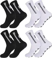 [Opopark] 4 Pairs of Sports Socks, Men Women 38-46, Non-Slip Grip, Football Socks, Outdoor Sports, Breathable Running Socks, Compression Elastic, Black+White
