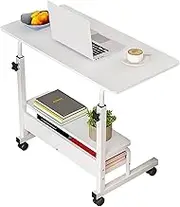 Provecta Adjustable Height Standing Laptop Desk Overbed Computer Gaming Table Portable Storage Study Desk with Wheels for Office Bedroom Living Room(White,60x40CM)