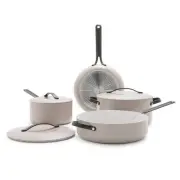 GreenPan 7PC Aluminum Set Fry Pan Stockpot Gray Ceramic Cookware Black Steel
