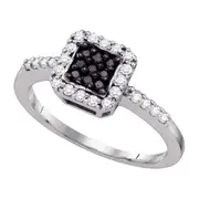 14k White Gold Round Black Diamond Square Ring 3/8 Cttw