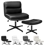 [ALFORDSON] Armless Criss-Cross Desk Chair with Ottoman, Ergonomic Cross Legged Office Chair with Mid-Back Design, Tilt & Height Adjust and Swivel, 180kg Max, Pax Pro Black