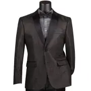 VINCI Men's Black Metallic Sequins Slim-Fit Tux Jacket w/ Bow-Tie - NEW