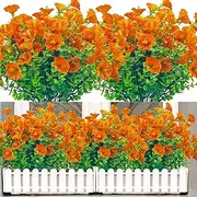 [NOV FIRE] Artificial Outdoor Flowers UV Resistant - 8 Bundles Outdoor Fake Flowers Realistic Faux Plastic Plants Perfect for Outside Indoor Decoration(Orange Red)