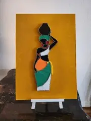 Handmade African Woman String Art on Velvet Canvas - Unique Wall Decor